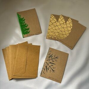 Christmas holiday greeting cards set of 5 tree pinecone snowflake